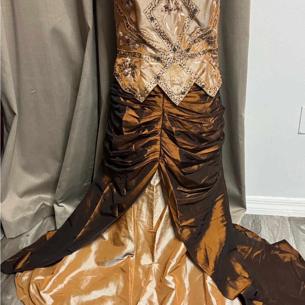 Luxurious Brown and Gold Prom Dress